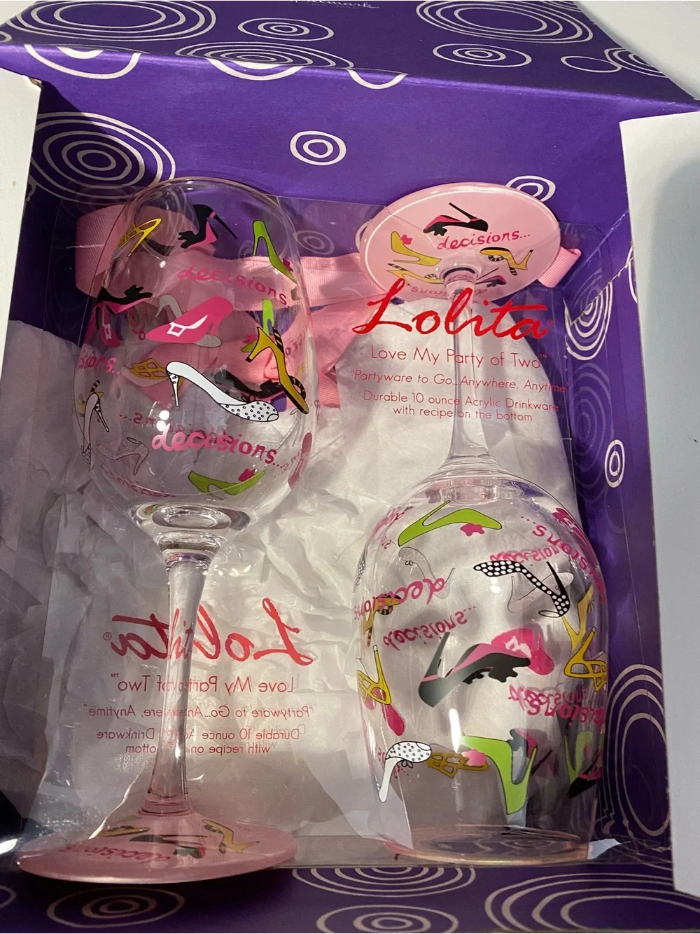 Lolita Decisions Acrylic Wine Glasses Set of 2 Love My Party of Two New⁠